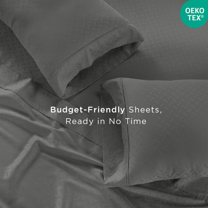 Threadmill Cotton Twin Sheet Set | 100% Cotton Sheets for Twin Size Bed | Damask Jacquard Sateen Twin Bed Sheets Set with 16â€ Deep Pocket | Soft Breathable 3-Piece Cooling Sheet Set | Dark Grey - Image 4